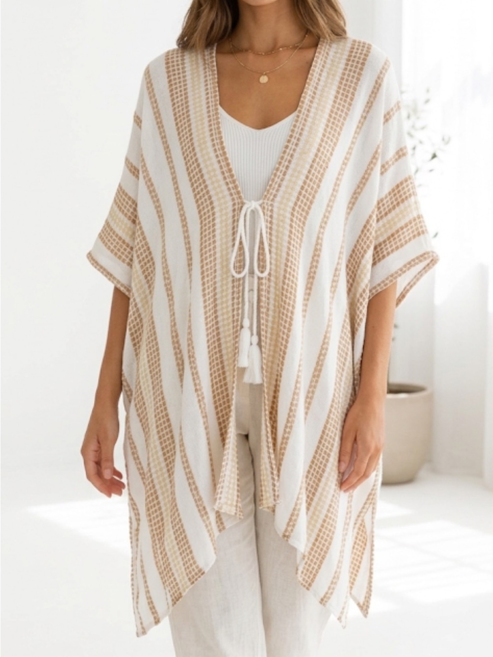 Sonoma Striped Tie Cover Up 3X Boho Beach Kimono Lightweight Cardigan Vacay